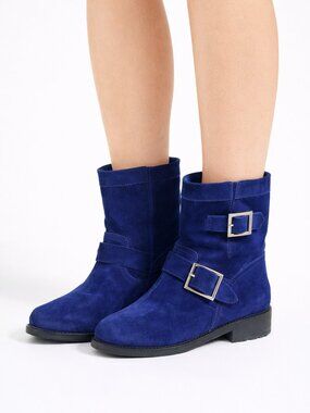 Jimmy Choo Women’s Blue Suede Buckle Ankle Boots, 36.5